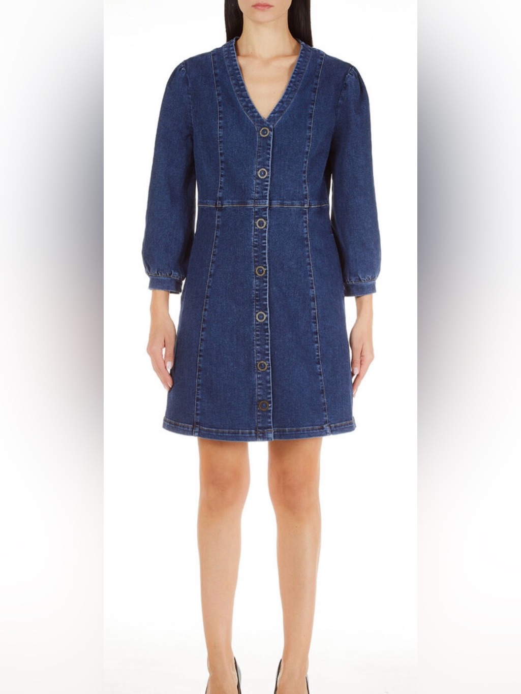 New Liu Jo Milano Short Denim Dress Dark Wash 3/4 Sleeves Size Us 4